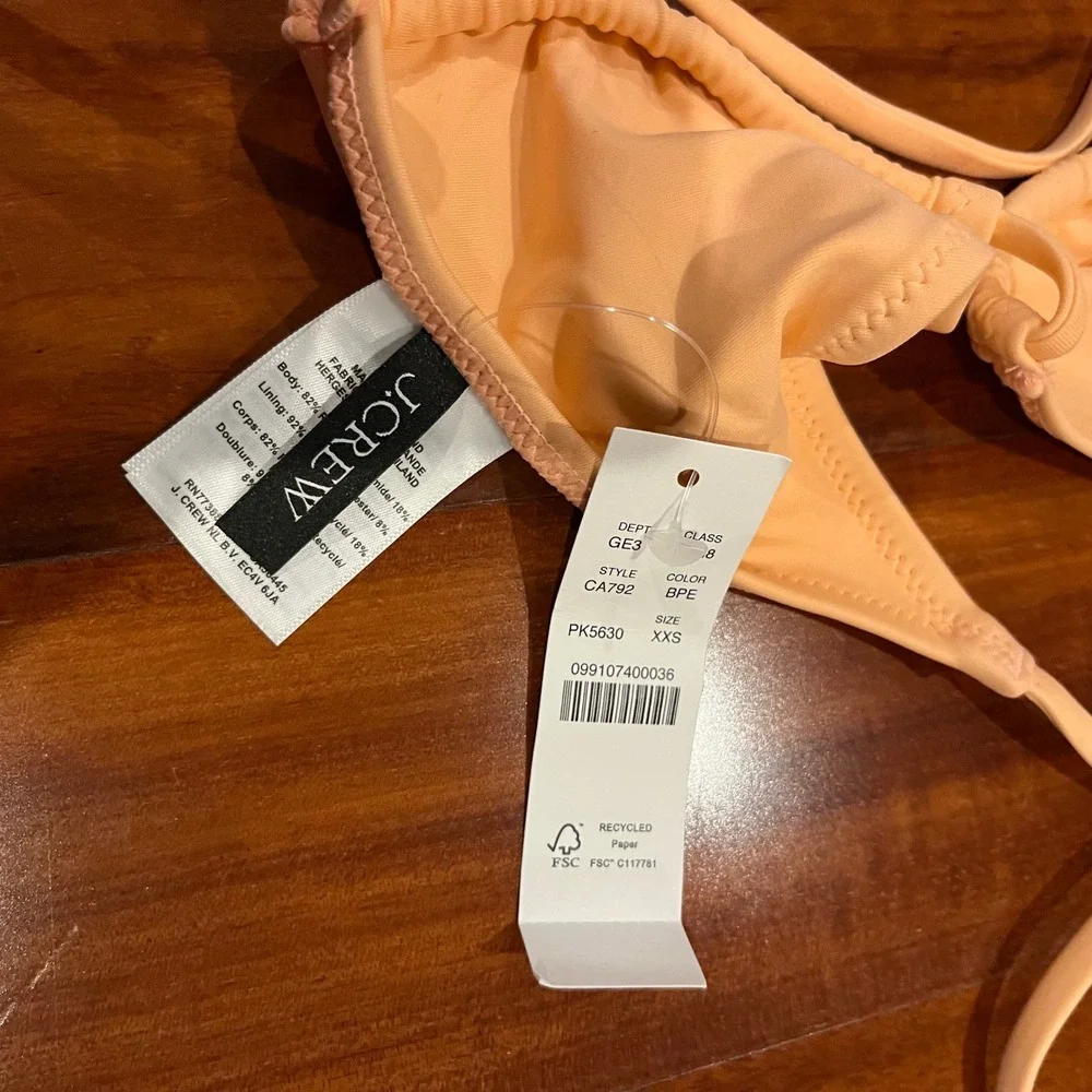 J.Crew Bikini Top Swim Triangle Unpadded Peach Orange Swim New NWT Size XXS‎ 2XS